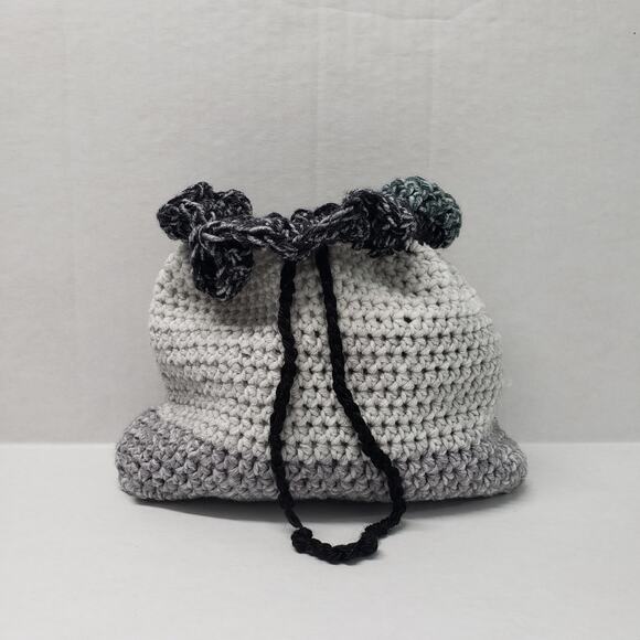 Handmade Crochet Drawstring Pouch Gray Small Purse Makeup Bag Renaissance Witchy - Picture 10 of 11